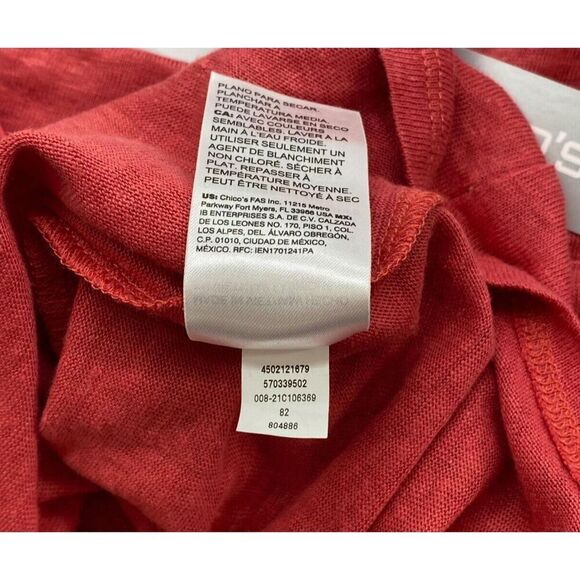 Chico's NWT Linen Fringe Sleeve Tee Top Short Sleeve Chrysanthemum Coral Size 0 - Picture 9 of 10